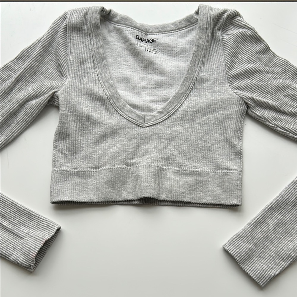 Garage Gray Ribbed Fitted Crop Blouse